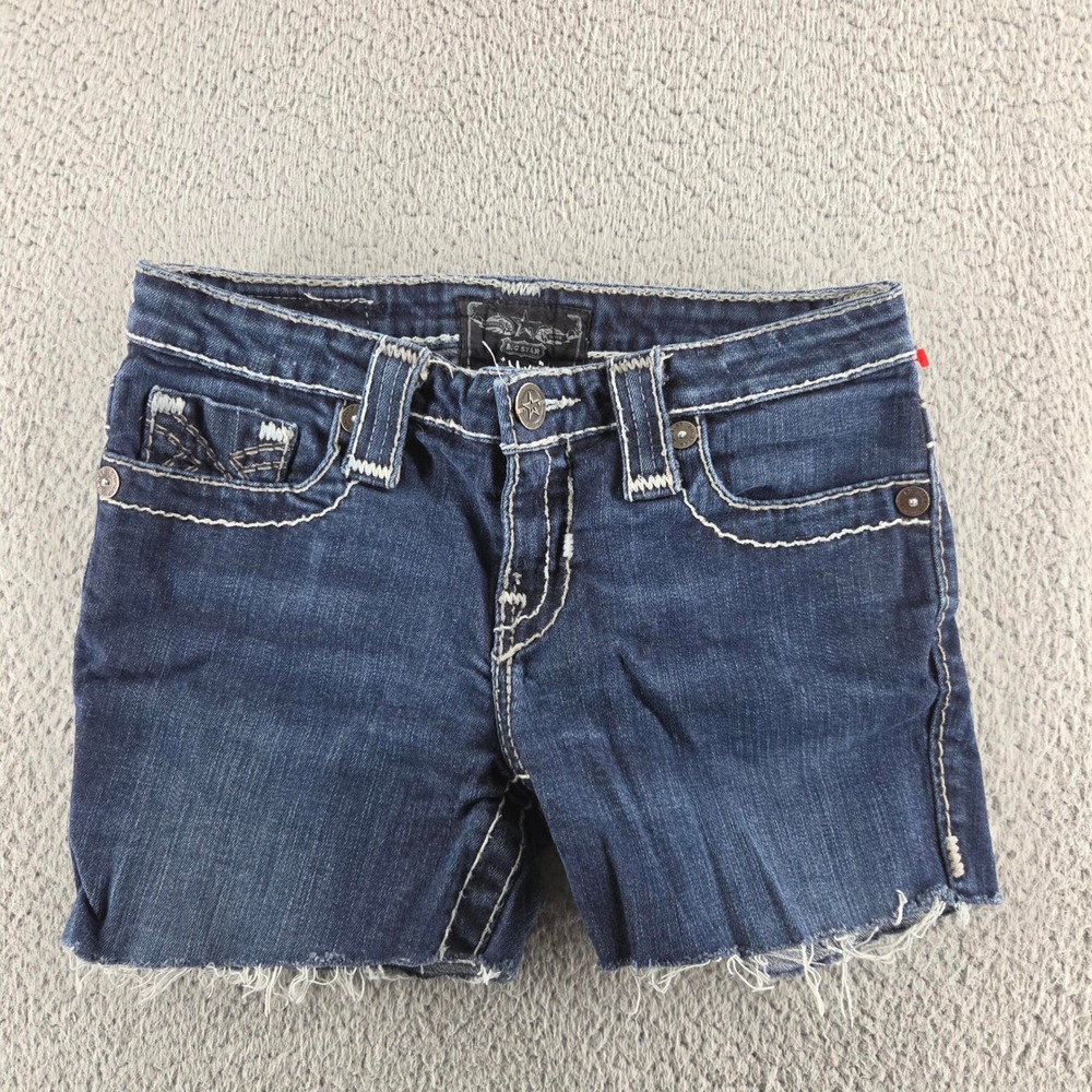 Big Star Miki Cut Off Denim Shorts Women 26 Dark Wash Thick Stitch Rhinestone‎